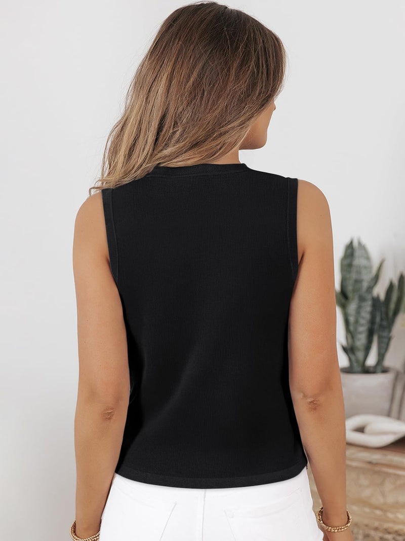 LILLUSORY Vest Tops for Women 2026 Spring Striped Sweaters Button Up Summer Business Casual Outfits Womens Blouses Jackets Fashion Clothes Sleeveless V Neck Tops Black S - Image 4