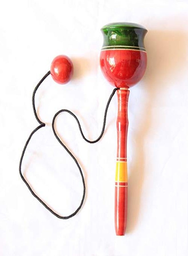 simple days wooden cup and ball balancing string game | catch ball skill toy- Multi color - Image 3