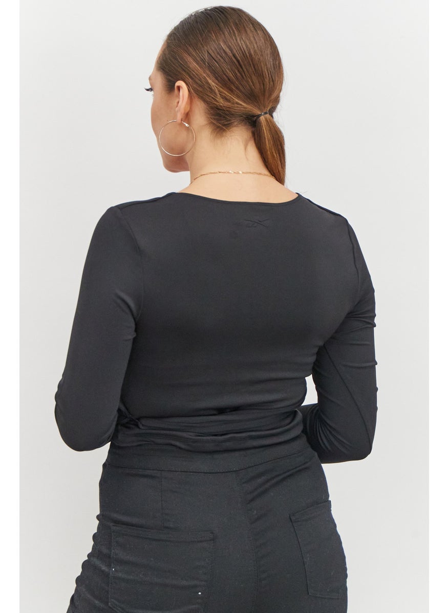 Reebok x Cardi B - Women Sports Fit Long Sleeve Crop Top, Black - Image 1