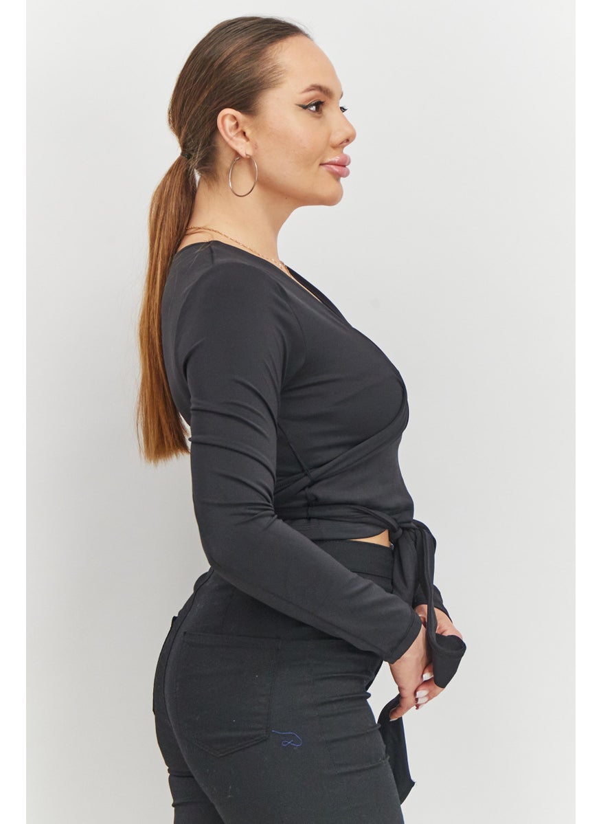 Reebok x Cardi B - Women Sports Fit Long Sleeve Crop Top, Black - Image 1
