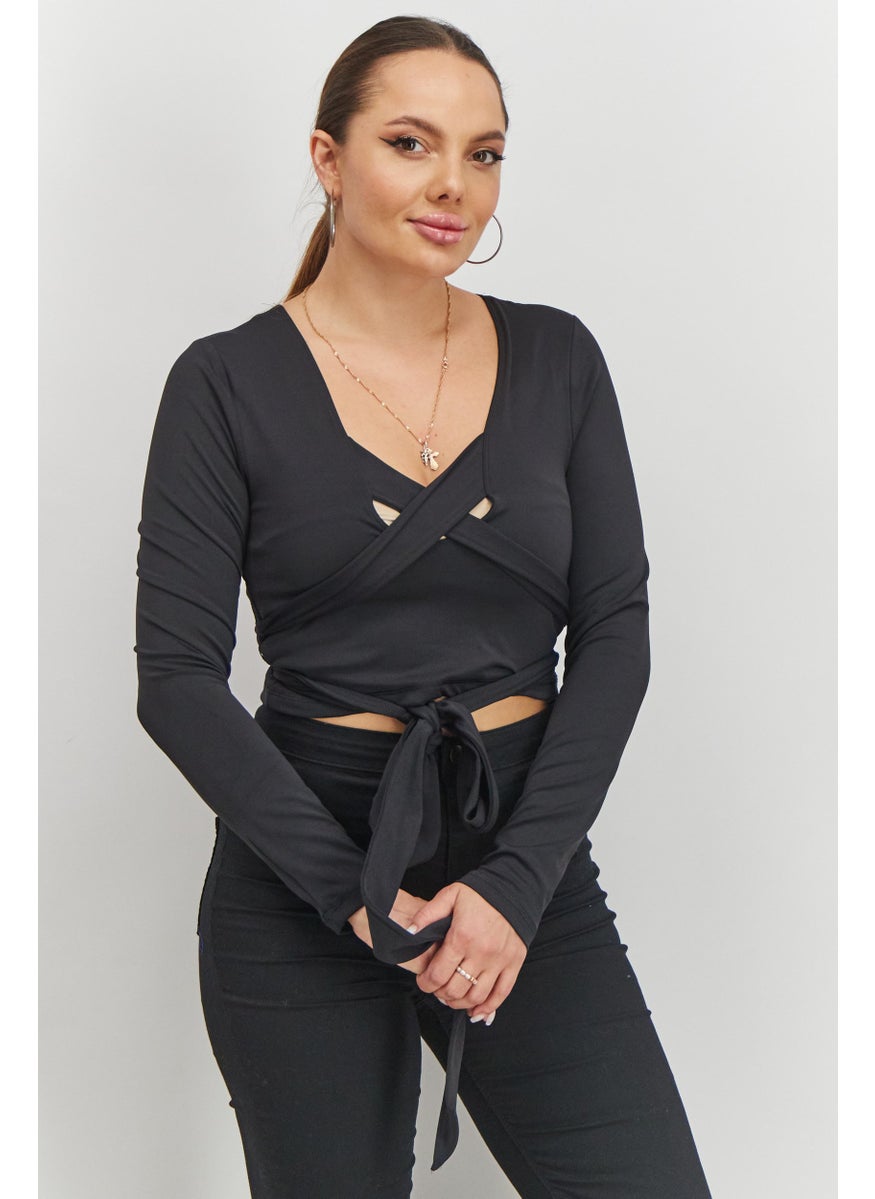 Reebok x Cardi B - Women Sports Fit Long Sleeve Crop Top, Black - Image 1
