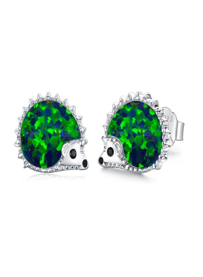 CUOKA MIRACLE Opal Hedgehog Earrings 925 Sterling Sliver Hedgehog Earrings Dark Green Opal Animal Stud Mother's Day Gift for Mom with Gift Box - Image 1