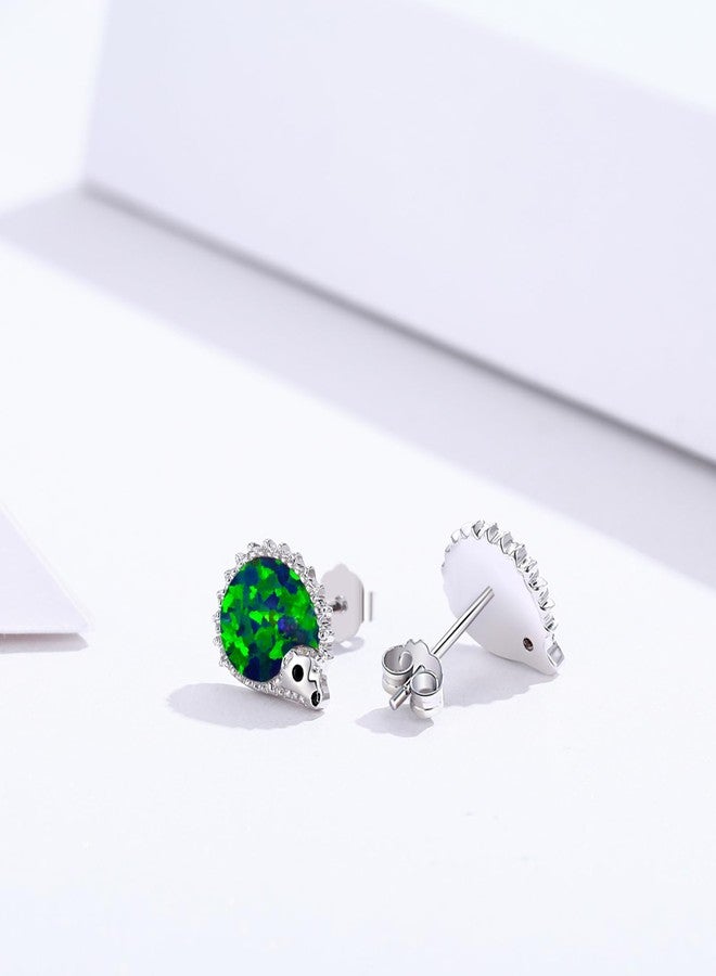 CUOKA MIRACLE Opal Hedgehog Earrings 925 Sterling Sliver Hedgehog Earrings Dark Green Opal Animal Stud Mother's Day Gift for Mom with Gift Box - Image 2