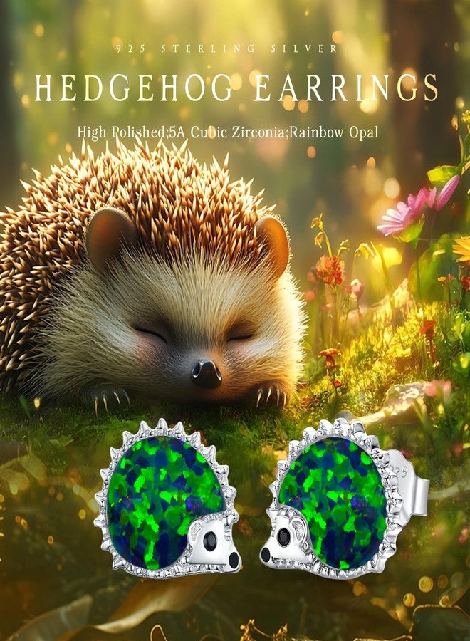 CUOKA MIRACLE Opal Hedgehog Earrings 925 Sterling Sliver Hedgehog Earrings Dark Green Opal Animal Stud Mother's Day Gift for Mom with Gift Box - Image 5