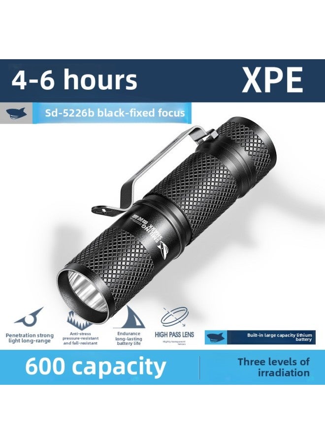 Smiling Shark Waterproof Aluminum Alloy Flashlight Telescopic Focusing Flashlight With Pen Clip Outdoor Strong Light Flashlight-Product Specifications:SD-5226B Black-Fixed Focus  - Image 1