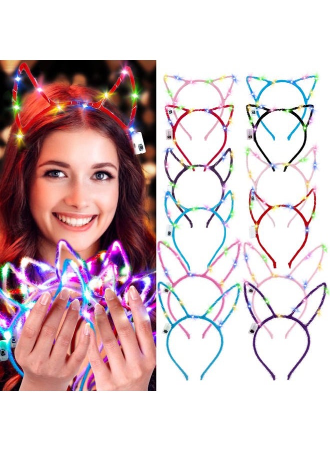 Aniwon LED Headband, 12PCS Light Up Headband Cute Cat Ear Rabbit Ear Unicorn Headband Luminous Led Hair Accessories for Women Girls Kids Christmas Halloween Party Supplies - Image 1