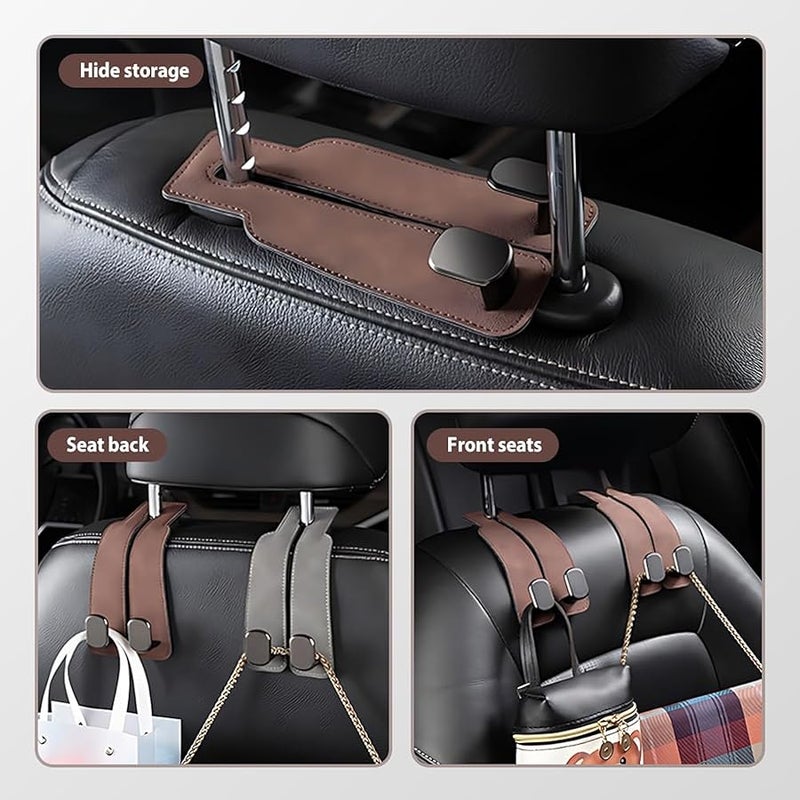 Headrest Hooks for Car, 2026 New Leather Headrest Hooks for Car, Multifunctional Double Hook Holder for Convenient Storage, Auto Hooks Organizer for Handbag Purse Coat Bags (Gray,4) - Image 3