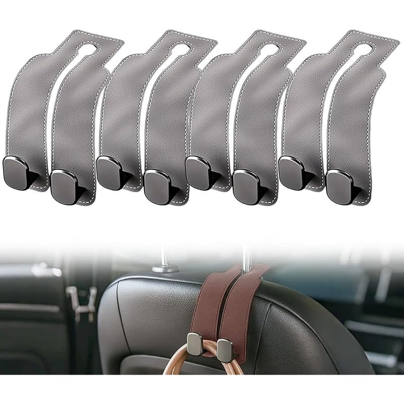 Headrest Hooks for Car, 2026 New Leather Headrest Hooks for Car, Multifunctional Double Hook Holder for Convenient Storage, Auto Hooks Organizer for Handbag Purse Coat Bags (Gray,4) - Image 1