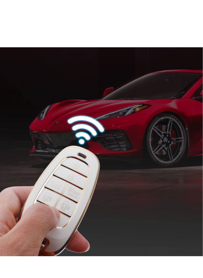 XiuWoo Soft TPU Smart Remote Car Key FOB Cover Holder Case Fit for Hyundai 2020 2021 Sonata 2022 Tucson Full Protection Car Key Shell Accessories (4 Button-White) - Image 2