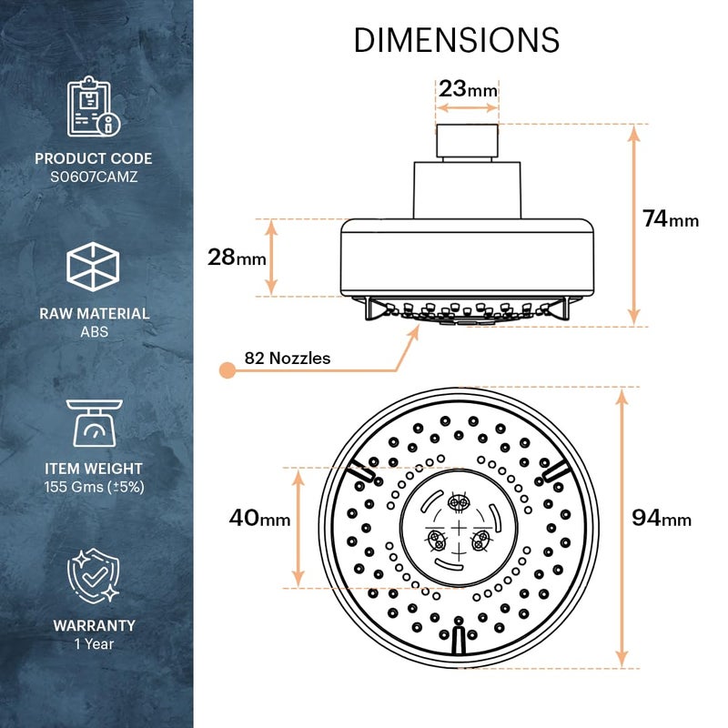 Johnson Bathrooms Johnson Marine 3 Flow Round Overhead Shower without Shower Arm ABS Material MultiFlow Setting Rain Massage Power Massage AntiCorrosion 1 Year Warranty S0607CAMZChrome  - Image 3