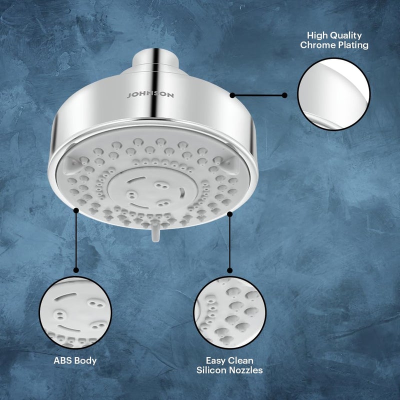 Johnson Bathrooms Johnson Marine 3 Flow Round Overhead Shower without Shower Arm ABS Material MultiFlow Setting Rain Massage Power Massage AntiCorrosion 1 Year Warranty S0607CAMZChrome  - Image 4