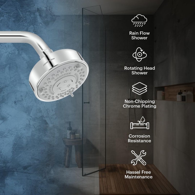Johnson Bathrooms Johnson Marine 3 Flow Round Overhead Shower without Shower Arm ABS Material MultiFlow Setting Rain Massage Power Massage AntiCorrosion 1 Year Warranty S0607CAMZChrome  - Image 5