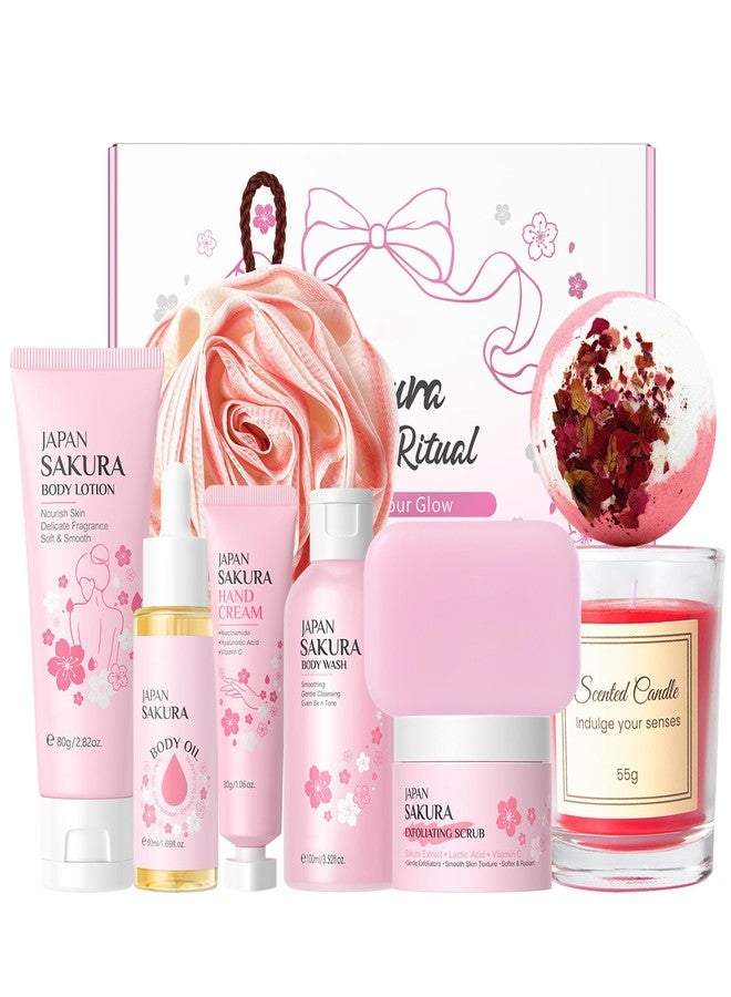 INSEEK Cherry Blossom Bath and Body Gift Set for Women, 9Pcs Bath Gift Sets, Home Bath Spa Gifts Set for Self Care, Christmas Birthday Gifts for Mom, Girlfriend, Sister, Female Friends - Image 1
