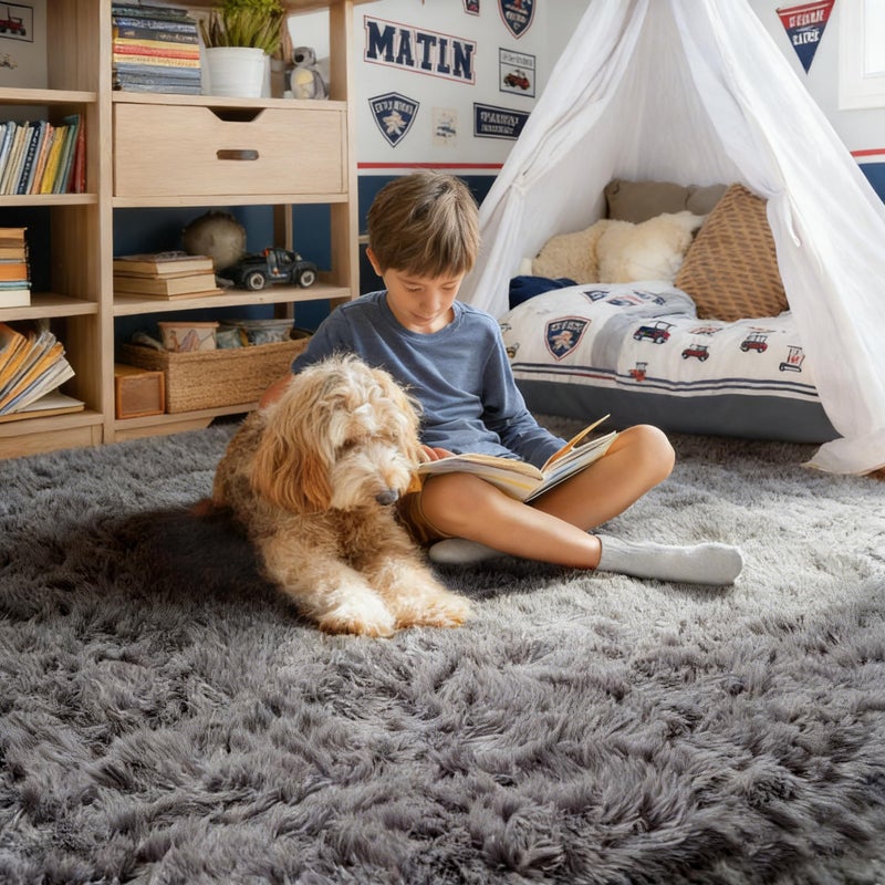 PAGISOFE Grey Fluffy Rugs for Bedroom 4x6 Area Rug Shag Rug for Kids Room Furry Carpet Modern Living Room Rug Soft Shaggy Boys Rug Fuzzy Throw Rugs for Home Decor Aesthetic, Dorm Nursery Gray - Image 3