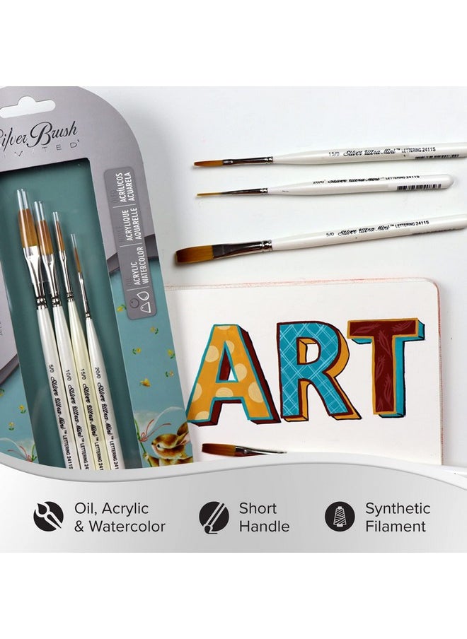 سيلفر براش ليمتد مجموعة فرش الكتابة الصغيرة للغاية Silver Brush Limited، فرش الأكريليك والألوان المائية، فرش فنية بمقبض قصير، مجموعة مكونة من 4 قطع  - Image 2