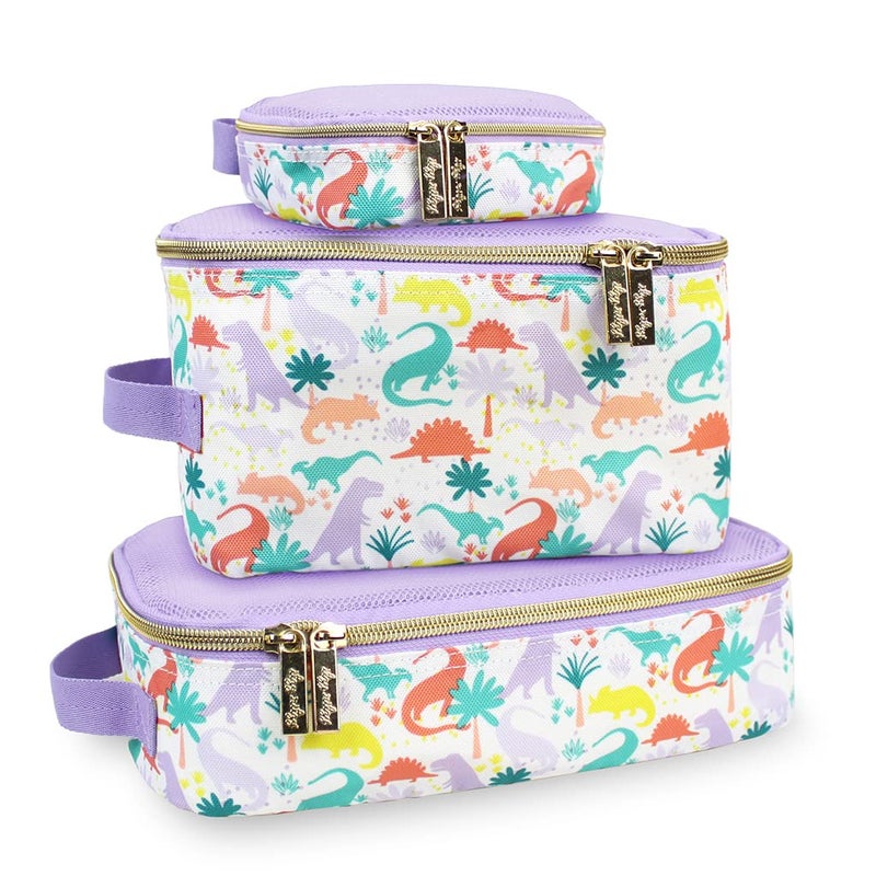 Itzy Ritzy Itzy Ritzy Packing Cubes For Travel Set of 3 Packing Cubes or Travel Organizers Each Travel Cube Features a Mesh Top Double Zippers and a Fabric Handle Purple Dinosaurs