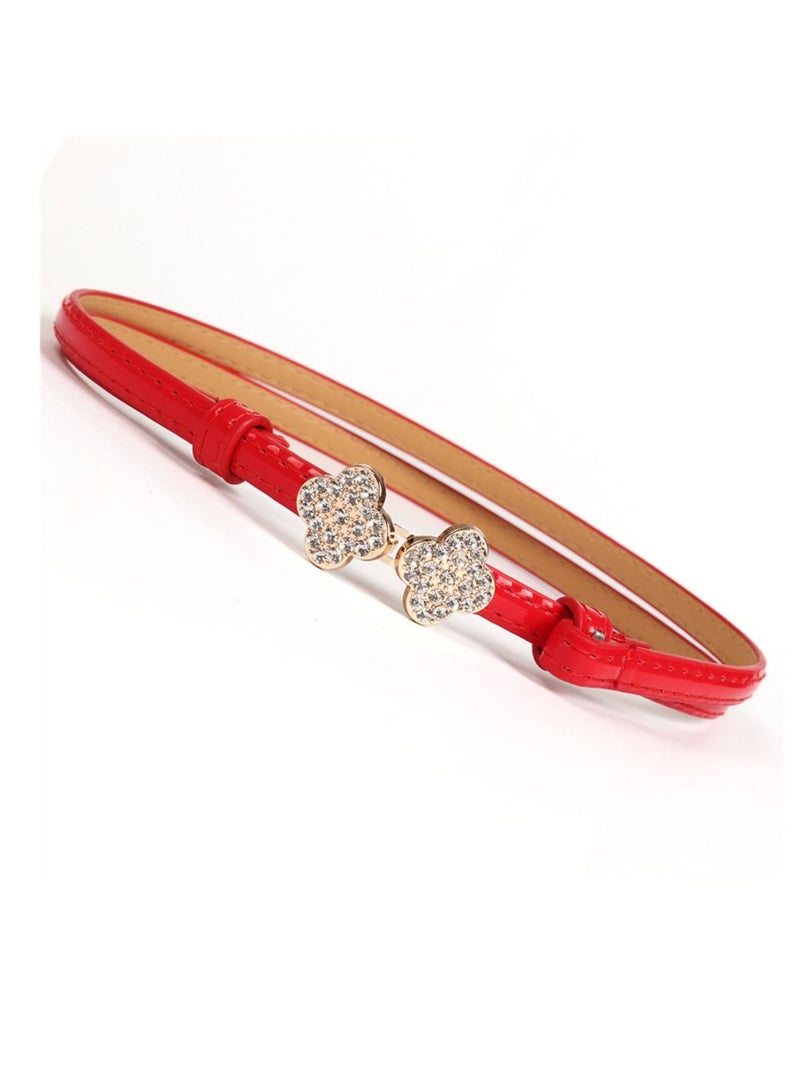 Loquat Sweet Rhinestone Flower Button Adjustable Waist Belt With Dress Shirt All Match Decoration Red