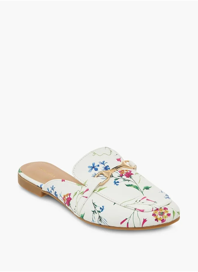 فلورا بيلا من شو إكسبرس Women's Floral Print Slip-On Mules with Metallic Accent