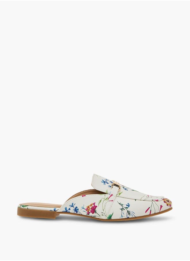 Flora Bella By Shoexpress - Women's Floral Print Slip-On Mules with Metallic Accent - Image 1