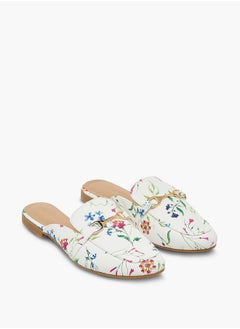 Women's Floral Print Slip-On Mules with Metallic Accent