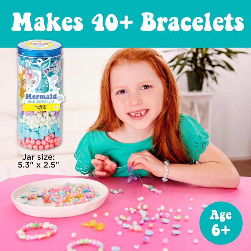 Creativity for Kids Mermaid Bead Jewelry Jar: Create 40+ Friendship Bracelets for Girls, DIY Girls Beads Jewelry Making Kit, Easter Basket Stuffers Mermaid Gifts (Ages 6+) - Image 2