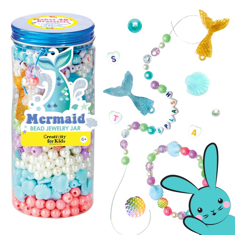 Creativity for Kids Mermaid Bead Jewelry Jar: Create 40+ Friendship Bracelets for Girls, DIY Girls Beads Jewelry Making Kit, Easter Basket Stuffers Mermaid Gifts (Ages 6+) - Image 1