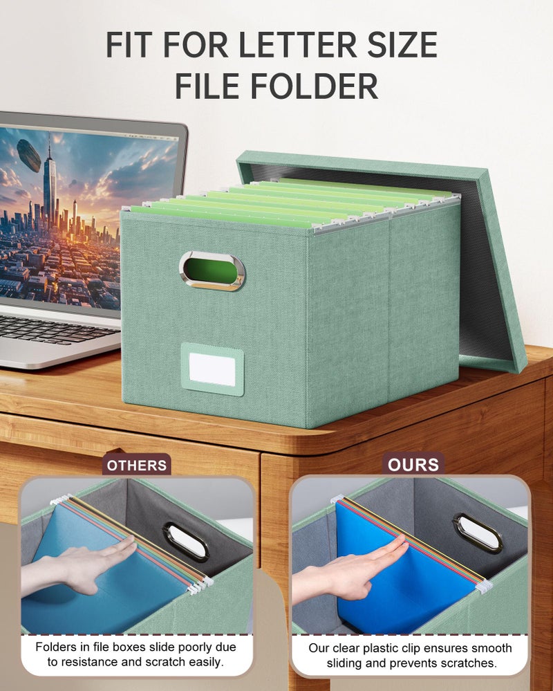 Oterri File Organizer, File Box, File Cabinet for Letter File Folder Storage, Portable Storage Bins with Lids for Office/Decor/Home,Document Organizer, 1 Pack,Green-Box Only - Image 4