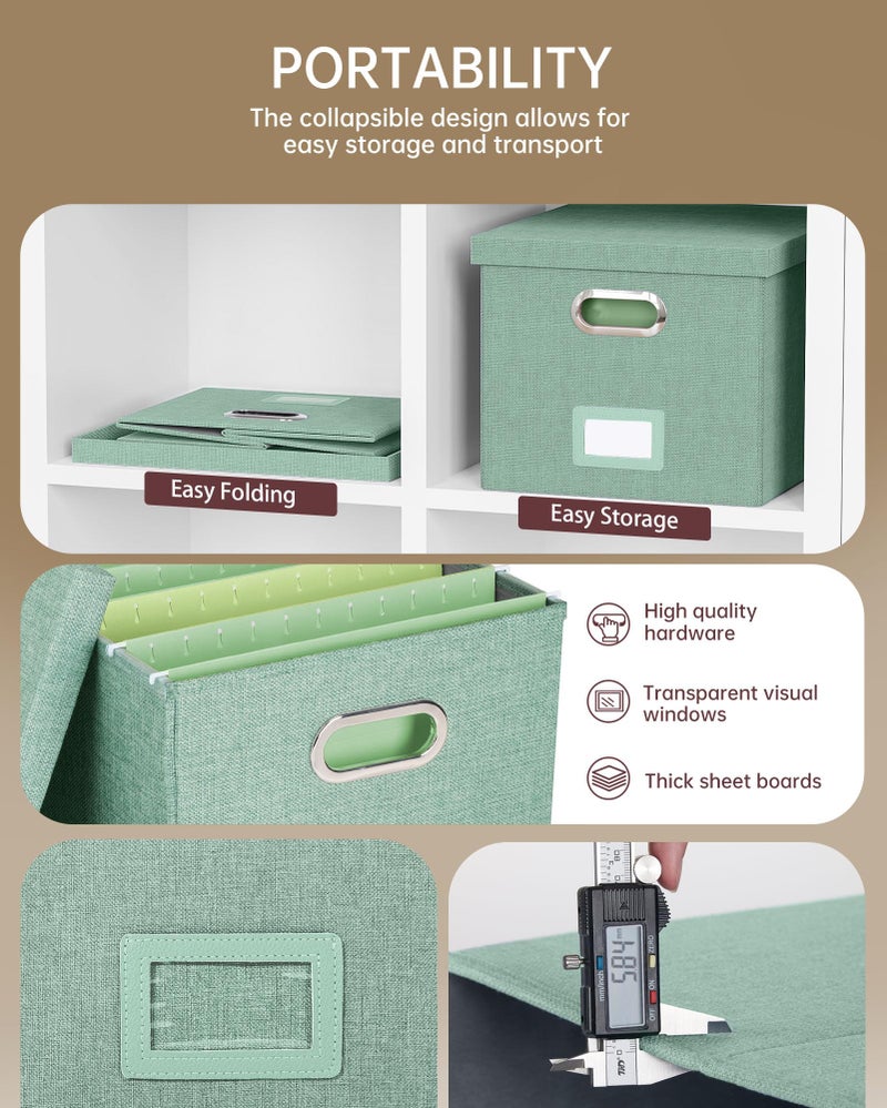 Oterri File Organizer, File Box, File Cabinet for Letter File Folder Storage, Portable Storage Bins with Lids for Office/Decor/Home,Document Organizer, 1 Pack,Green-Box Only - Image 2