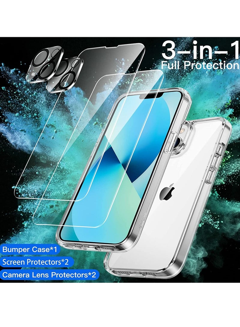 Jetech 3 in 1 Case for iPhone 13 6.1-Inch with Screen Protector and Camera Lens Protector Non Yellowing Shockproof Bumper Phone Cover Full Coverage Tempered Glass Film Clear - Image 2