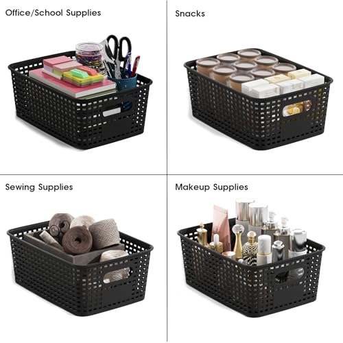 ORGIDOL Plastic Storage Basket with Lids 12 Pack Stackable Black Storage Bins Containers with Lid, Decorative Storage Boxes for Organizing Shelves, Drawers, Playroom, Classroom, Office, Closet - Image 5