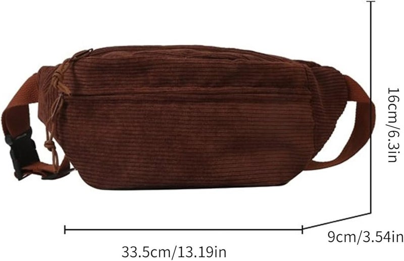 حقيبة خصر من الكوردوروي الكاكي سعة كبيرة صدرية متعددة الاستخدام للفتيات - Image 4