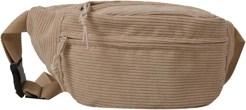 حقيبة خصر من الكوردوروي الكاكي سعة كبيرة صدرية متعددة الاستخدام للفتيات - Image 1