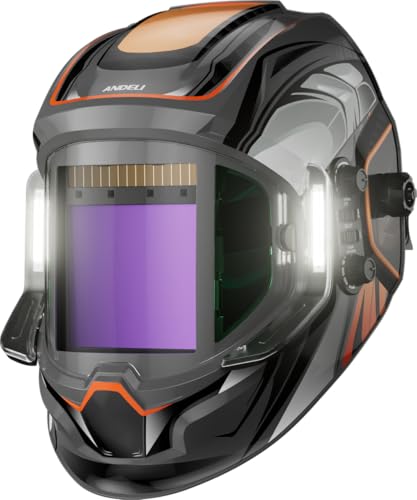 ANDELI Welding Helmet Panoramic 180 View 394X374True Color Auto Darkening Welding Helmet with Light 4 Arc Sensor 458913 TypeC Charging Moner LED