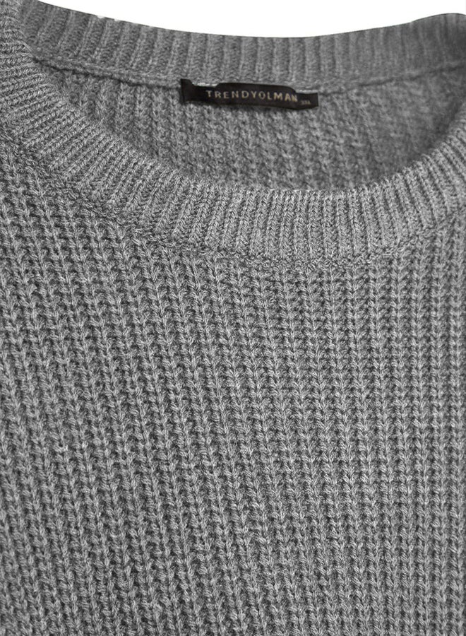 trendyol Gray FL Men's Oversize Crew Neck Plain Knitwear Plus Size Sweater - Image 4