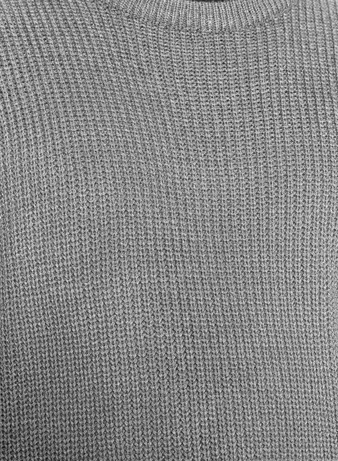 trendyol Gray FL Men's Oversize Crew Neck Plain Knitwear Plus Size Sweater - Image 5