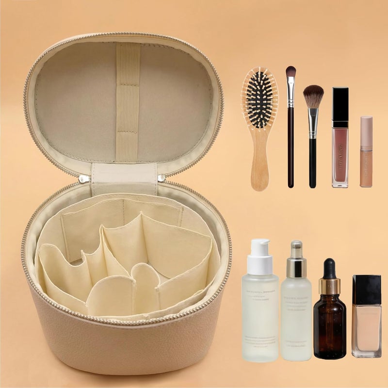 Magic Park Makeup Bag Cosmetic Travel Bag Makeup Case with Compartments and Handle Portable Cosmetic Organizer Bags,Toiletry Bag for Women (Brown) - Image 3