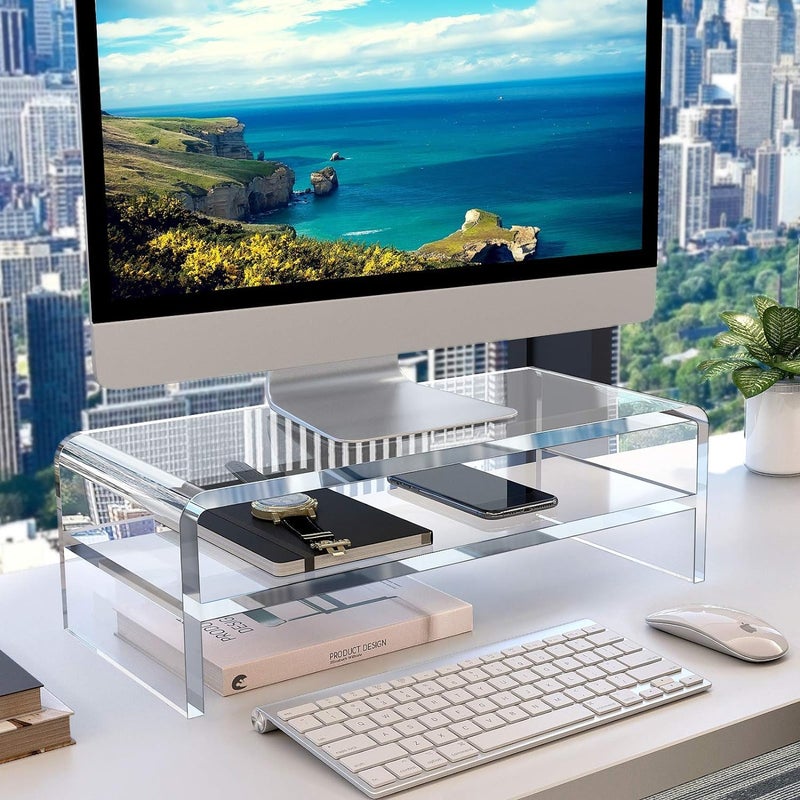Egchi Acrylic Monitor Stand,2 Tiers Computer Monitor Riser(18x8x5.5 inches),Computer Stand/Monitor Riser for Office,School,Home,Laptop Stand Desktop Stand for Keyboard Storage&Printer TV Screen - Image 3