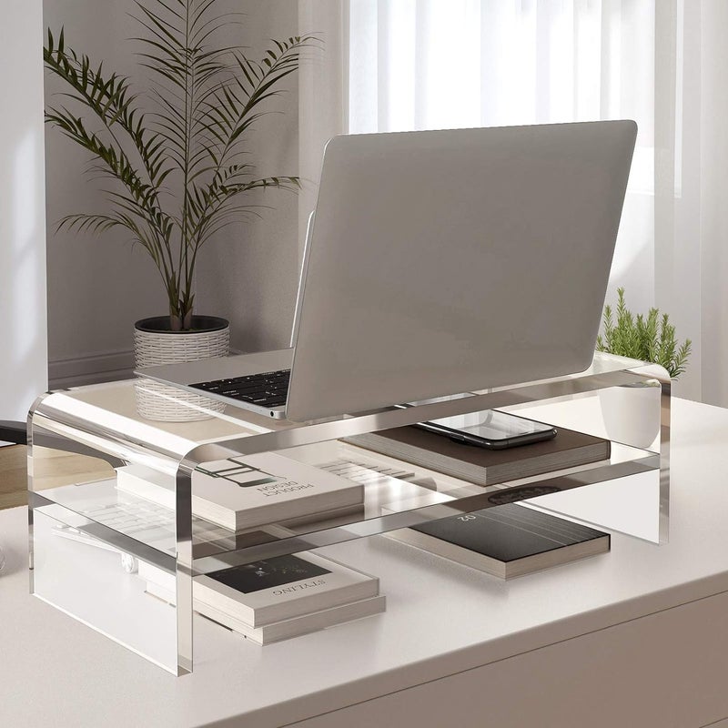 Egchi Acrylic Monitor Stand,2 Tiers Computer Monitor Riser(18x8x5.5 inches),Computer Stand/Monitor Riser for Office,School,Home,Laptop Stand Desktop Stand for Keyboard Storage&Printer TV Screen - Image 4