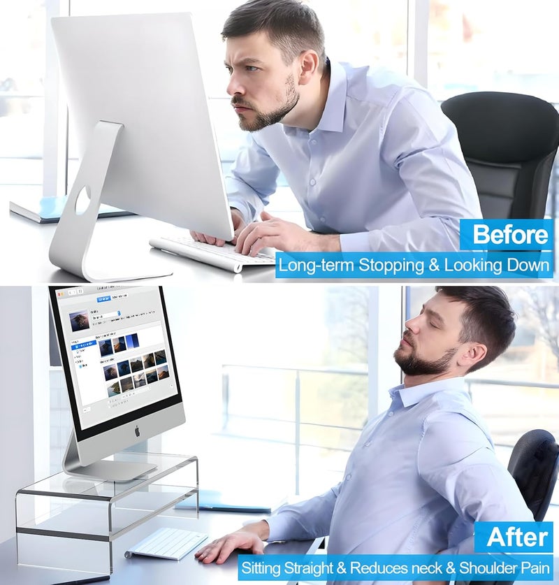 Egchi Acrylic Monitor Stand,2 Tiers Computer Monitor Riser(18x8x5.5 inches),Computer Stand/Monitor Riser for Office,School,Home,Laptop Stand Desktop Stand for Keyboard Storage&Printer TV Screen - Image 5