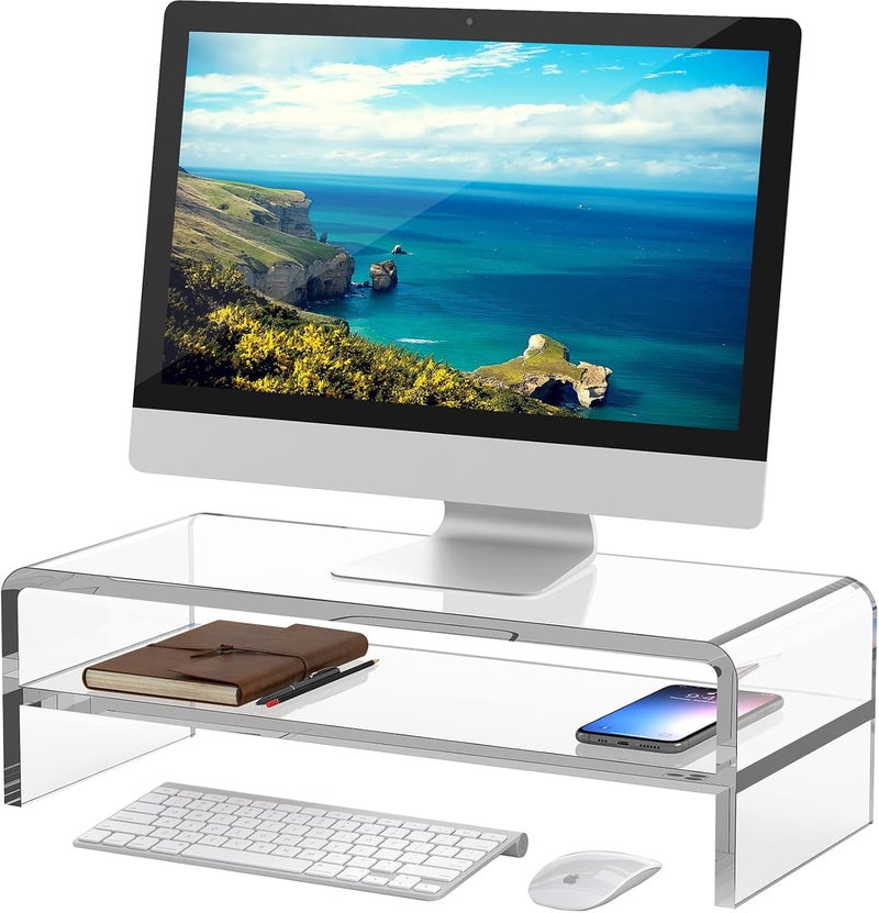 Egchi Acrylic Monitor Stand,2 Tiers Computer Monitor Riser(18x8x5.5 inches),Computer Stand/Monitor Riser for Office,School,Home,Laptop Stand Desktop Stand for Keyboard Storage&Printer TV Screen - Image 1
