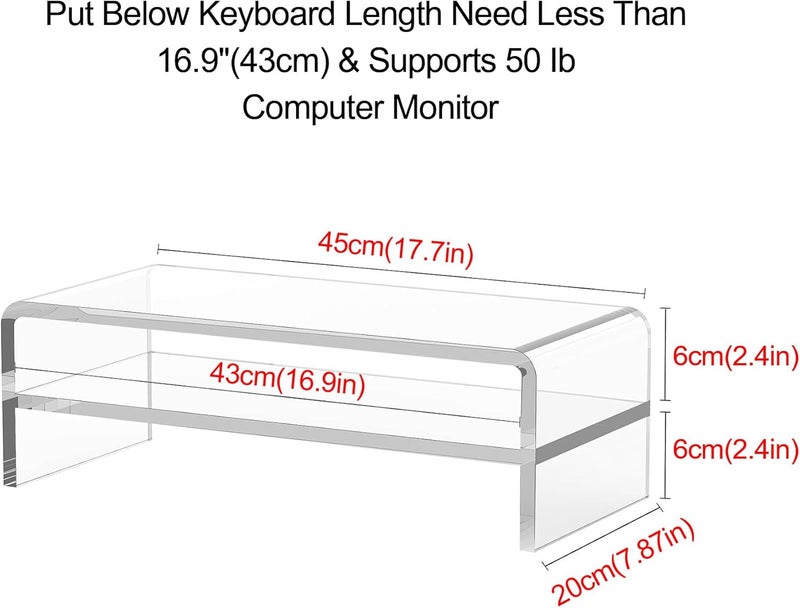 Egchi Acrylic Monitor Stand,2 Tiers Computer Monitor Riser(18x8x5.5 inches),Computer Stand/Monitor Riser for Office,School,Home,Laptop Stand Desktop Stand for Keyboard Storage&Printer TV Screen - Image 2