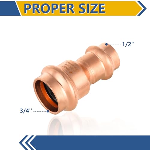 GUOFIS 10Pack GUOFIS Copper Press Coupling34 x 12 Reduce Coupler Fittings for Copper Tube Connection with Stop - Image 3