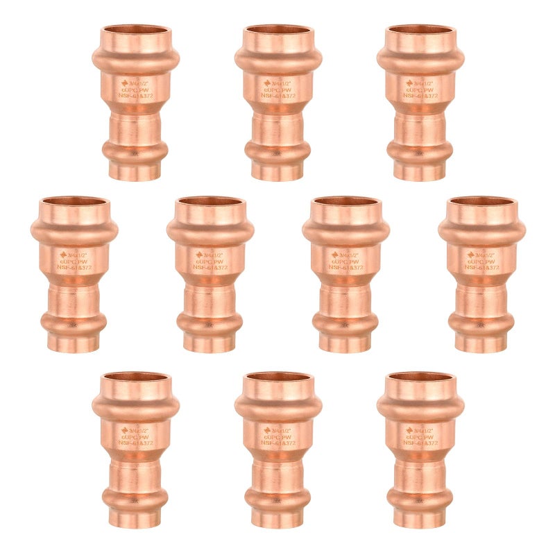 GUOFIS 10Pack GUOFIS Copper Press Coupling34 x 12 Reduce Coupler Fittings for Copper Tube Connection with Stop - Image 2