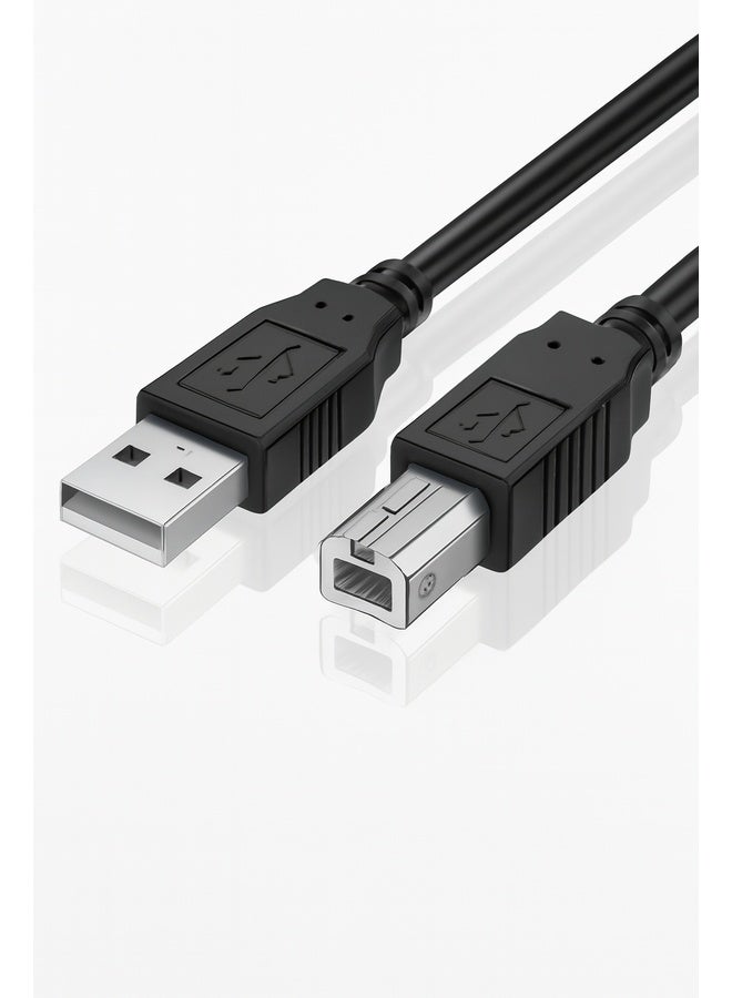 Printer Cable USB 2.0 - Hi-Speed 1.5m Square Port, Anti-Jam for Laser Printers, Epson, Dell Scanners & Fax Machines, Durable Black Data Cable for Home & Office Use, Printer Connectivity, Professional Appearance, Flexible Connector - Image 1