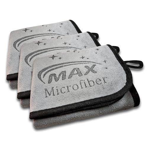 MAX 500 GSM Microfiber Cloth for Car Cleaning (3 Pcs) | Super Absorbent, Super Soft, Non Abrasive, Multipurpose Towel for Car Cleaning, Drying, Buffing & Polishing | 35 x 75 cm, Grey - Image 1