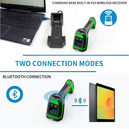 Symcode Upgraded 2D Barcode Scanner with Display Screen 1968 Feet Transmission Distance with Wireless Charging Cradle Bluetooth 433Mhz Wireless USB Wired Handheld Shock Dust Proof Bar Code Scanner - Image 5