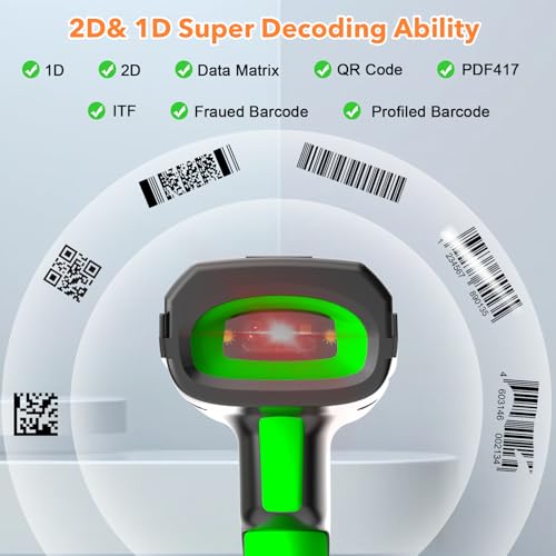 Symcode Upgraded 2D Barcode Scanner with Display Screen 1968 Feet Transmission Distance with Wireless Charging Cradle Bluetooth 433Mhz Wireless USB Wired Handheld Shock Dust Proof Bar Code Scanner - Image 4