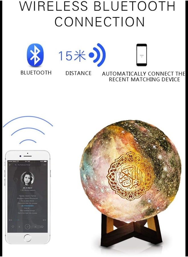 Equantu - Quran Moon Light 3D Starry Moon Ball LED Night Light, Bluetooth Speaker with Remote Control, Quran Recitation and Song, FM Radio - Image 1