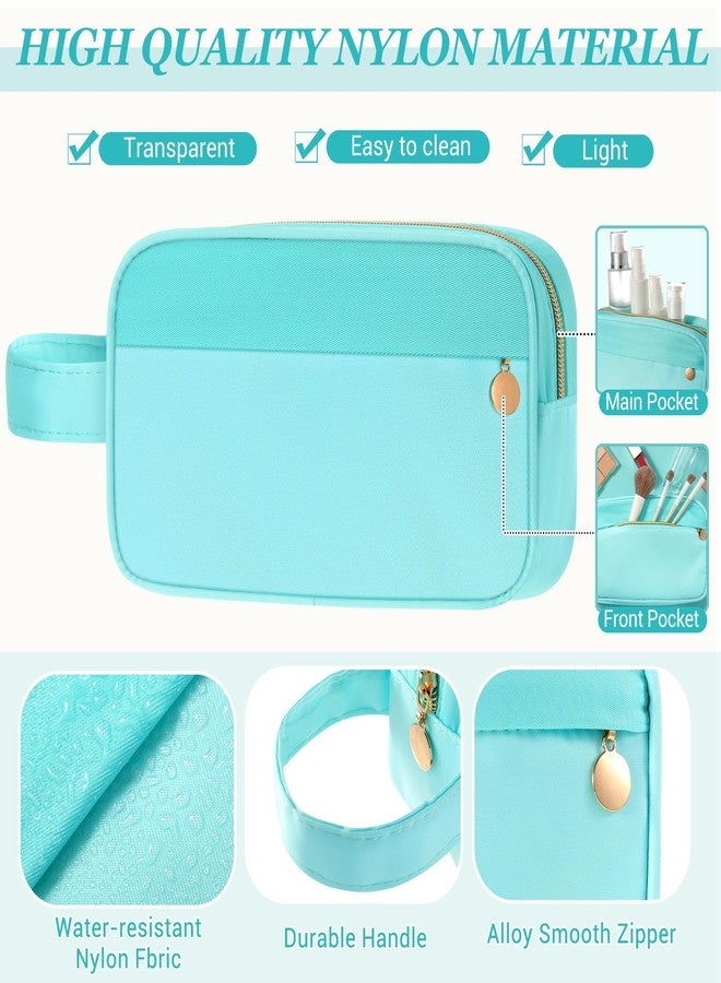 Kacctyen Preppy Makeup Bag Aesthetic Travel Cosmetics Bag Nylon Toiletry Organizer Cute Pencil Pouches with Handle Make up Essentials for Women(Mint Green) - Image 3