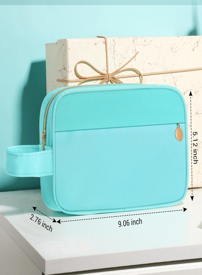Kacctyen Preppy Makeup Bag Aesthetic Travel Cosmetics Bag Nylon Toiletry Organizer Cute Pencil Pouches with Handle Make up Essentials for Women(Mint Green) - Image 2